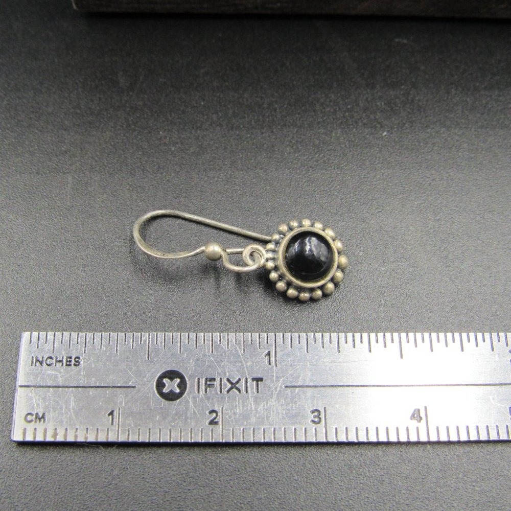 Sterling Small Black Material Rustic Earrings - image 5